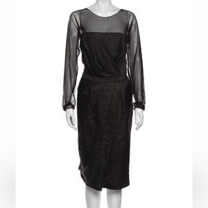 Escada Wool Mesh Sleeve Knee Length Black Sheath Cocktail Dress